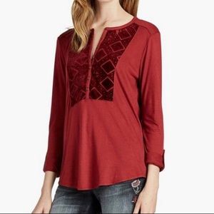 Lucky Brand Burnout Velvet Bib Top